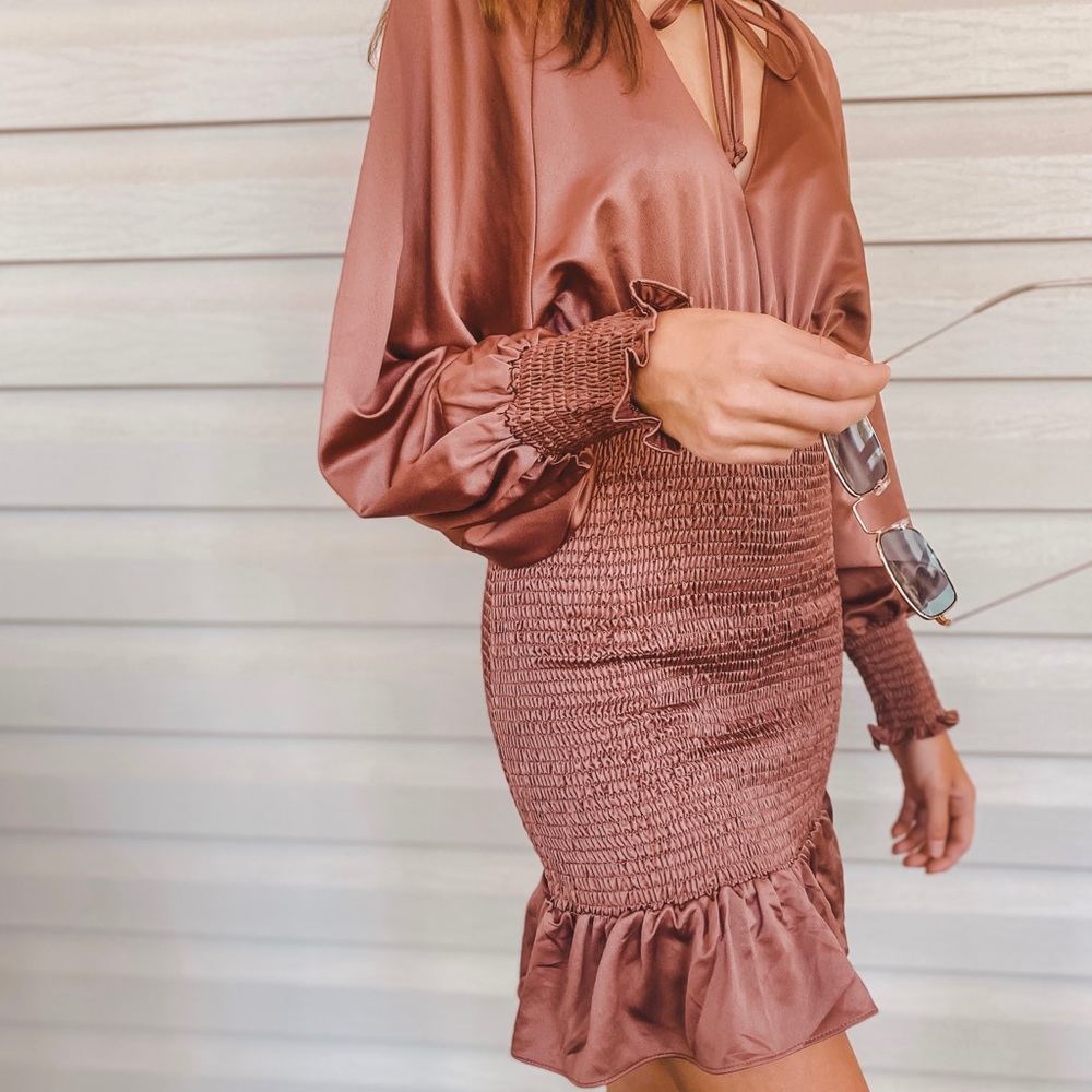 Copper satin mini dress
